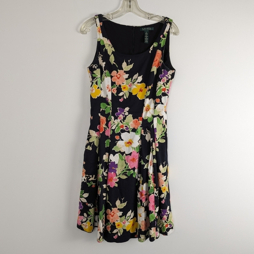 Lauren by Ralph Lauren Floral Sleeveless A-Line Dress Size 2 Cotton Cottagecore